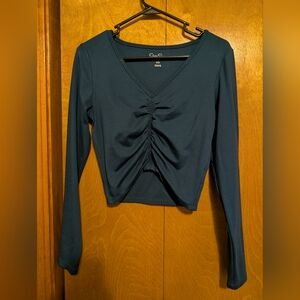 Jessica Simpson Teal Ruched Long Sleeve Top Size Small